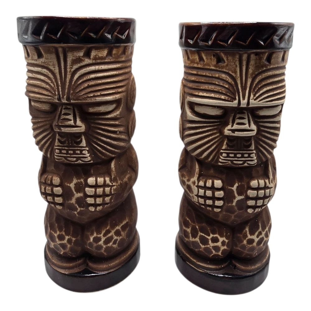 Brown Tiki Mugs/cup Set Of 2 7"inches Long